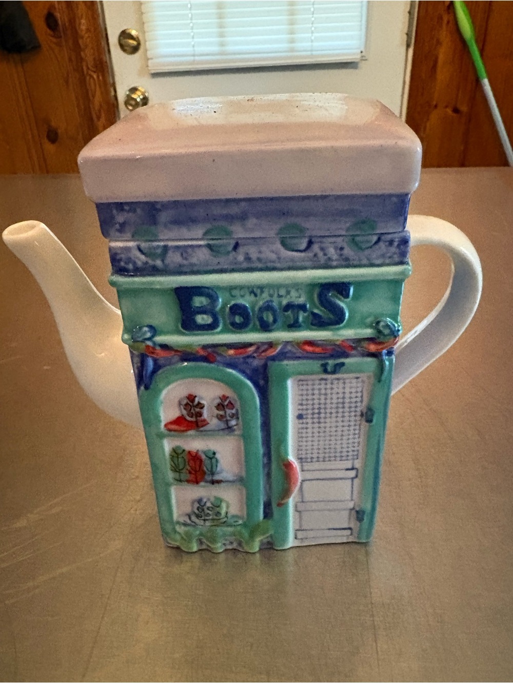 Novelty Ceramic 'Boots' Shop Teapot in Pastel Colors